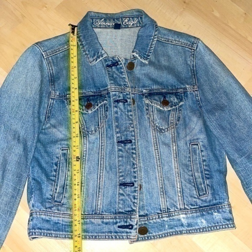 American eagle denim jacket blue jean w/ lalabobo bear back bear-ly 🐻 preloved - Picture 5 of 12
